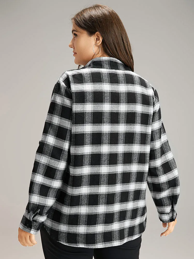 Shirt Collar Plaid Patchwork Pocket Tab Sleeve Blouse sold by Bloomchic product image thumbnail 2