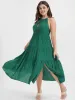 Solid Flutter Split Keyhole Ties Halter Neck Midi Dress sold by Bloomchic