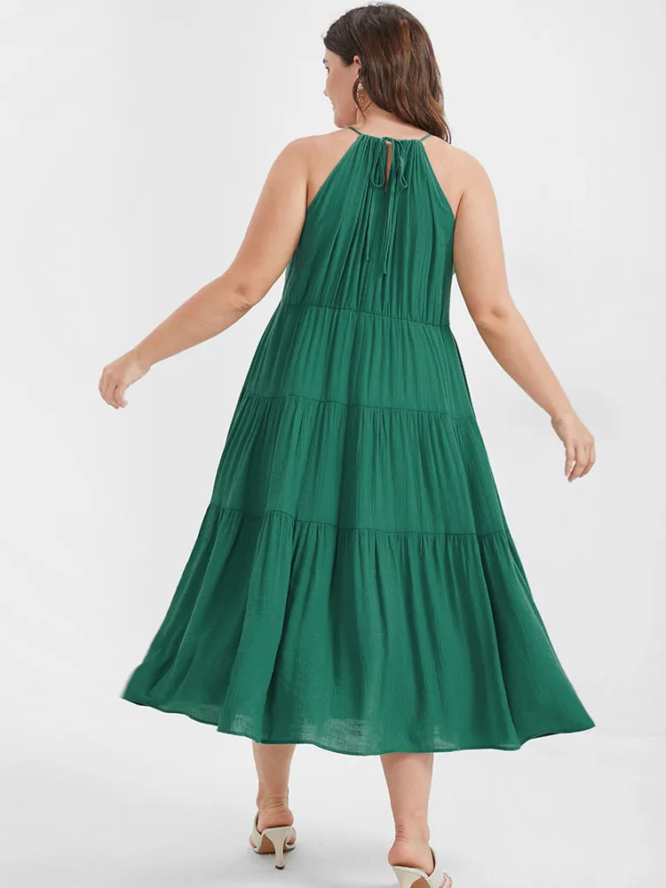 Solid Flutter Split Keyhole Ties Halter Neck Midi Dress sold by Bloomchic product image thumbnail 5