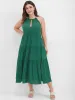 Solid Flutter Split Keyhole Ties Halter Neck Midi Dress sold by Bloomchic