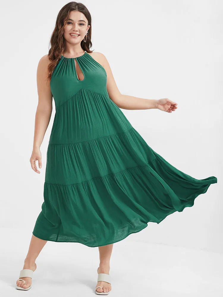 Solid Flutter Split Keyhole Ties Halter Neck Midi Dress sold by Bloomchic product image thumbnail 3