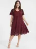 Solid Ruffles Pocket Broderie Anglaise Knee Dress sold by Bloomchic