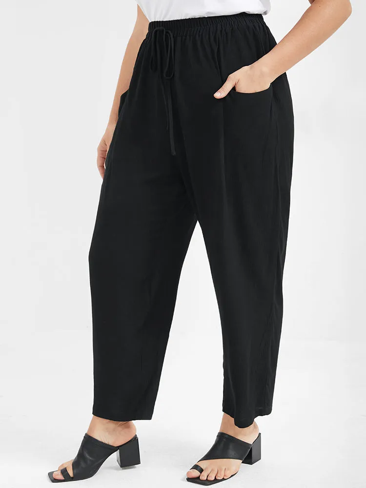 Solid Ties Elastic Waist Pocket Pants sold by Bloomchic