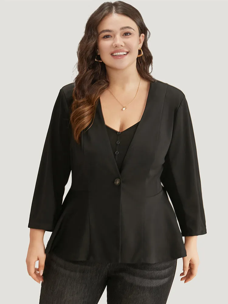 Plain Button Up Ruffle Hem Blazer sold by Bloomchic product image thumbnail 2