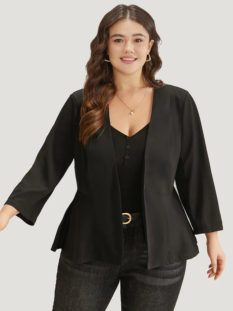 Plain Button Up Ruffle Hem Blazer sold by Bloomchic