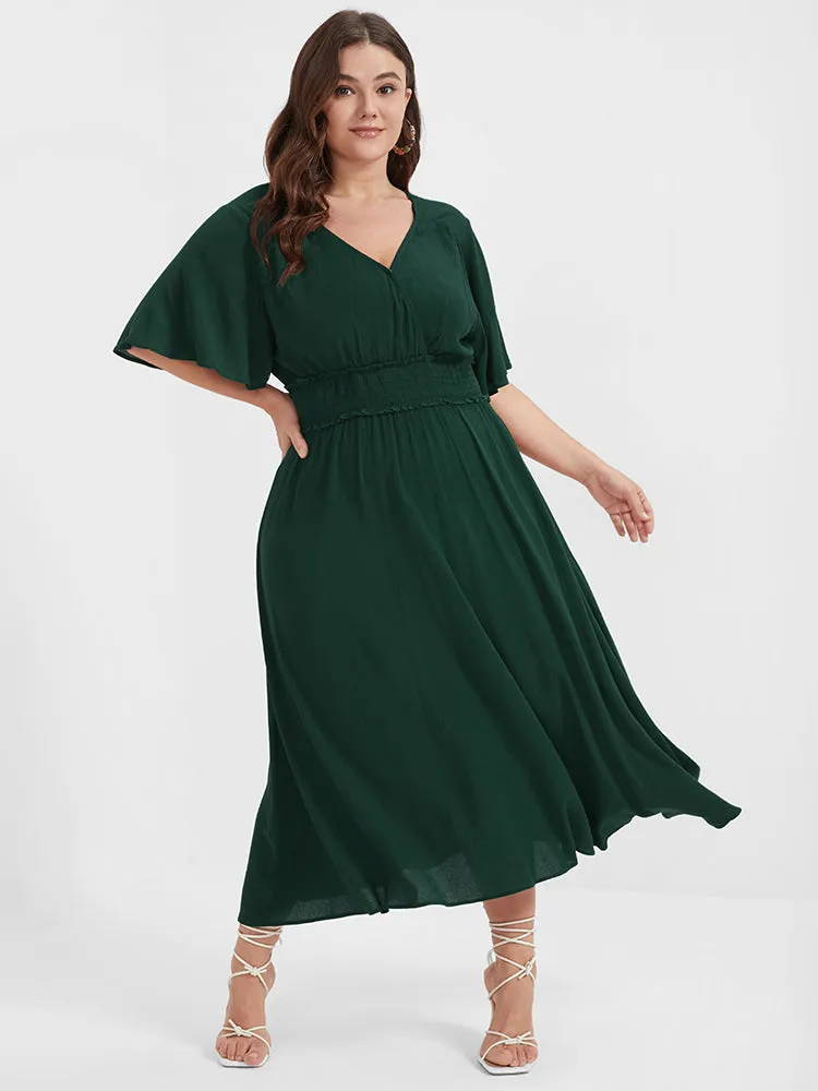 Plain Shirred Button Elastic Waist Ruffles Midi Dress sold by Bloomchic product image thumbnail 3