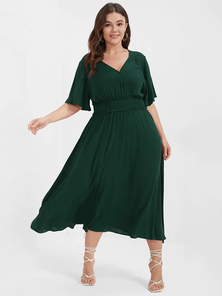 Plain Shirred Button Elastic Waist Ruffles Midi Dress sold by Bloomchic product image thumbnail 2