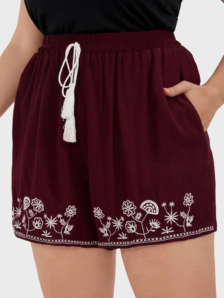 Floral Embroidered Ties Elastic Waist Pocket Shorts sold by Bloomchic product image thumbnail 4