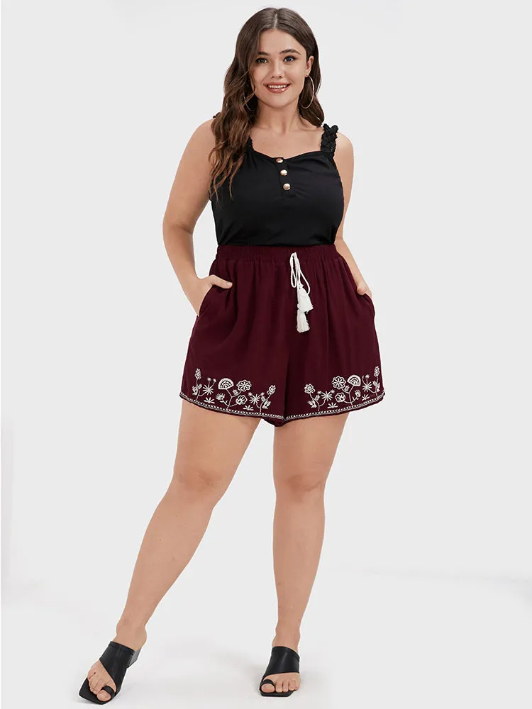 Floral Embroidered Ties Elastic Waist Pocket Shorts sold by Bloomchic product image thumbnail 2