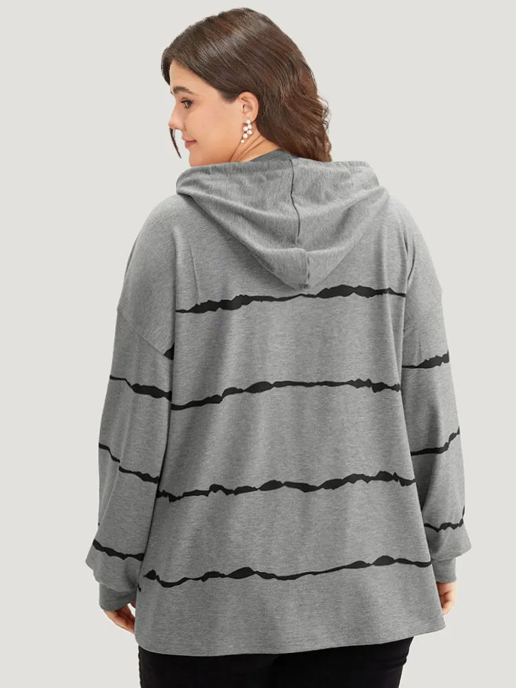 Striped Drawstring Hooded Button Up Sweatshirt sold by Bloomchic product image thumbnail 2