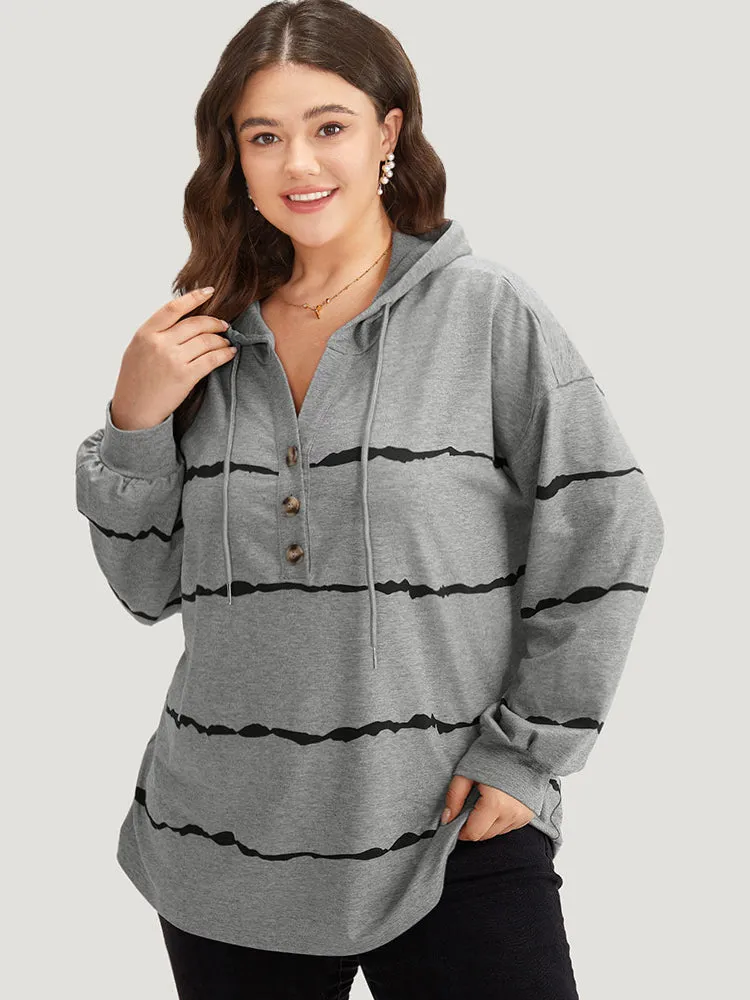 Striped Drawstring Hooded Button Up Sweatshirt sold by Bloomchic product image thumbnail 5