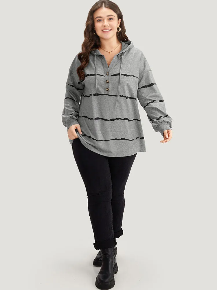 Striped Drawstring Hooded Button Up Sweatshirt sold by Bloomchic product image thumbnail 4