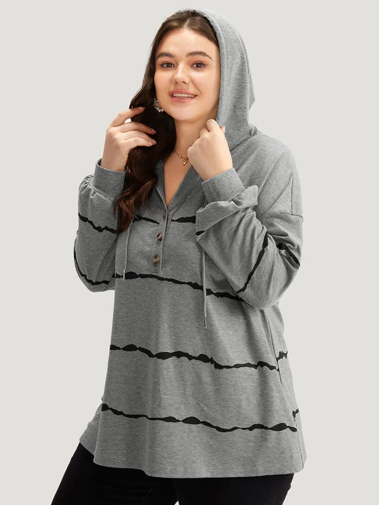 Striped Drawstring Hooded Button Up Sweatshirt sold by Bloomchic product image thumbnail 3