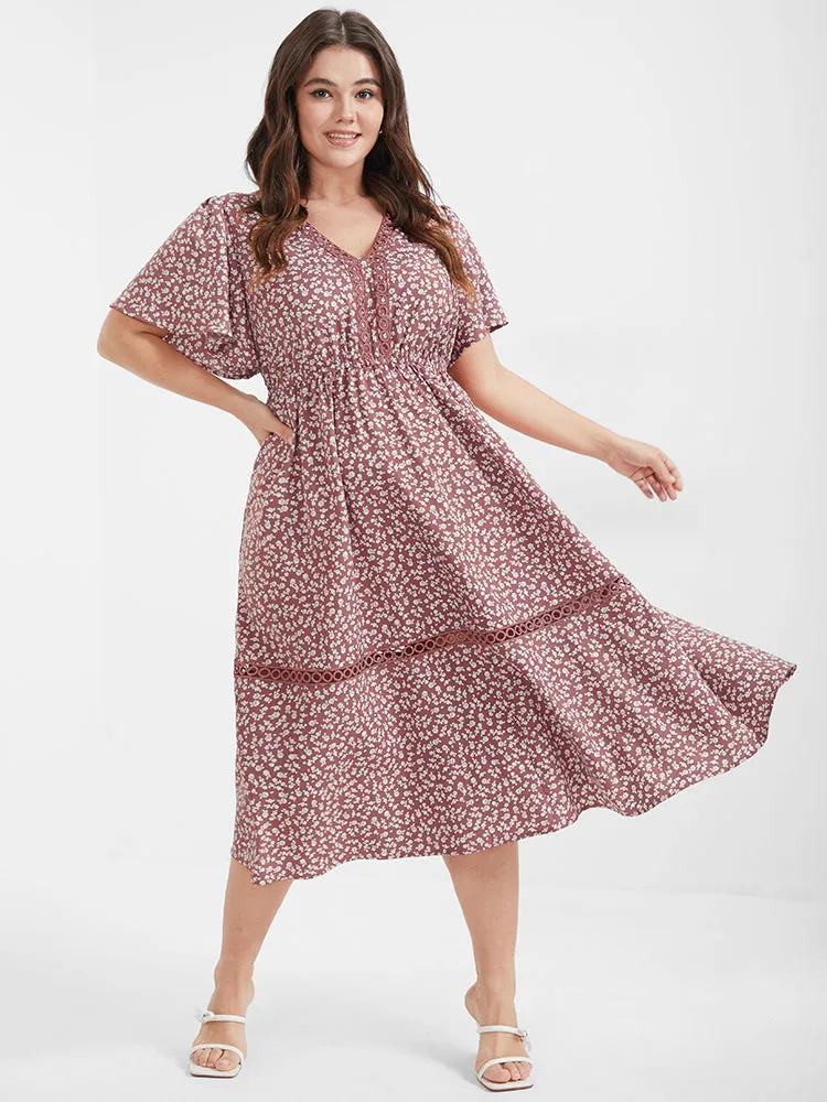 Ditsy Floral Crochet Lace Ruffled Midi Dress sold by Bloomchic product image thumbnail 4