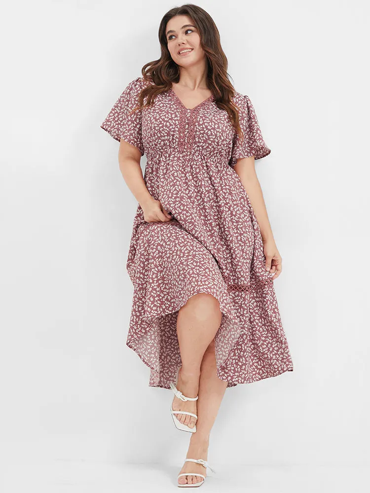 Ditsy Floral Crochet Lace Ruffled Midi Dress sold by Bloomchic product image thumbnail 2