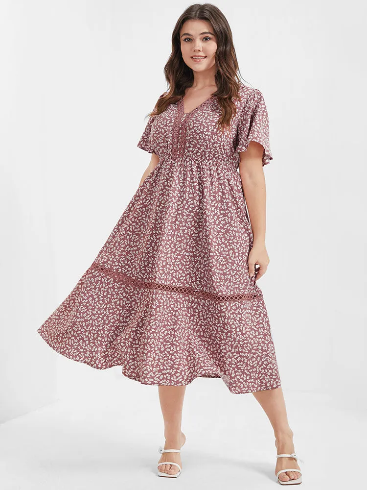 Ditsy Floral Crochet Lace Ruffled Midi Dress sold by Bloomchic product image thumbnail 3