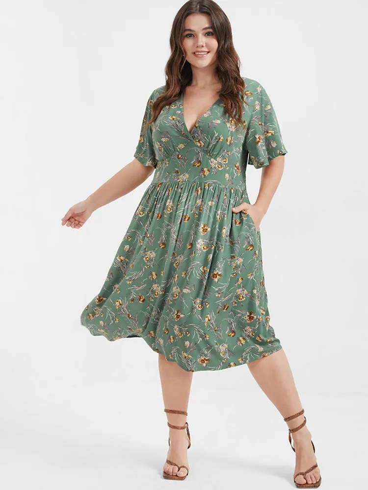 Bloom Dress - Floral Flutter Shirred Pocket V Neck Dress sold by Bloomchic product image thumbnail 3