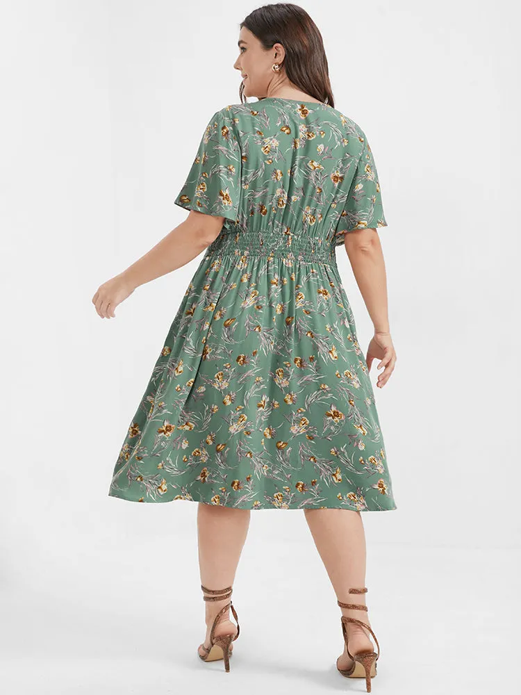 Bloom Dress - Floral Flutter Shirred Pocket V Neck Dress sold by Bloomchic product image thumbnail 5