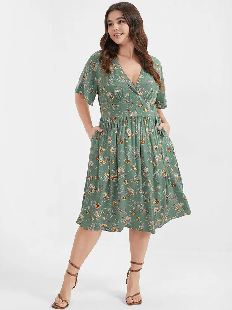 Bloom Dress - Floral Flutter Shirred Pocket V Neck Dress sold by Bloomchic product image thumbnail 2