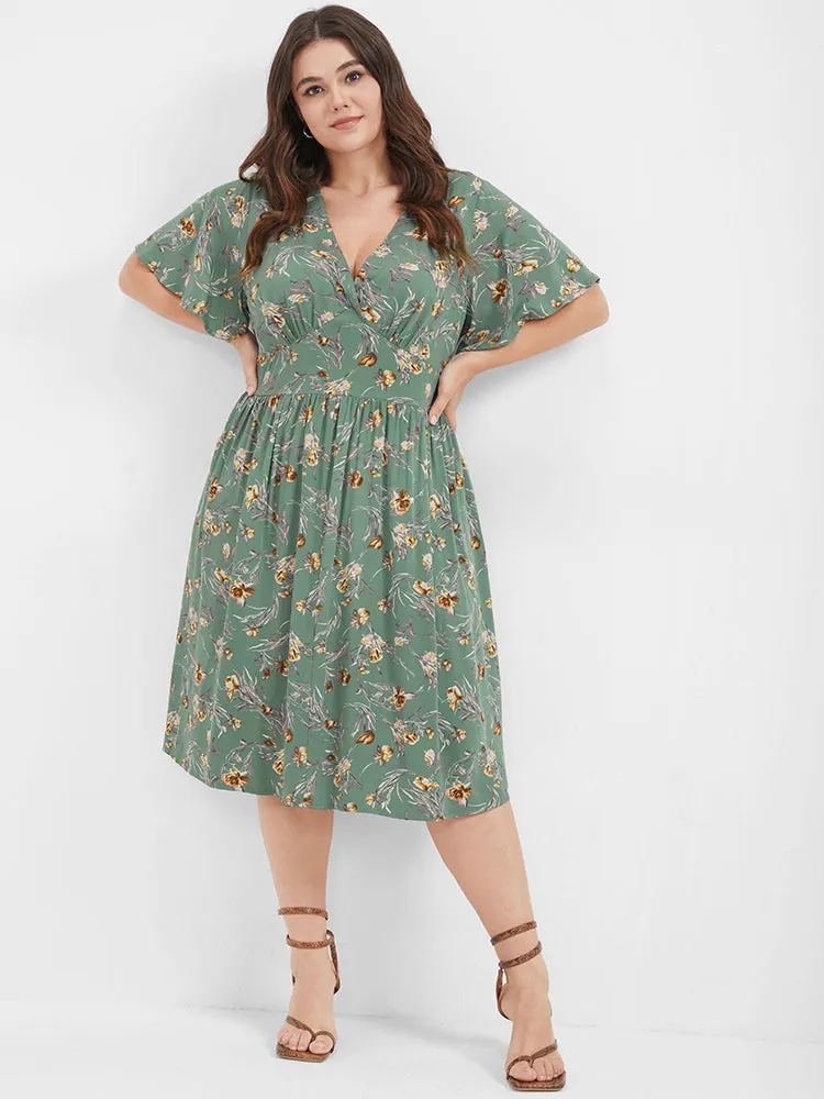Bloom Dress - Floral Flutter Shirred Pocket V Neck Dress sold by Bloomchic product image thumbnail 4