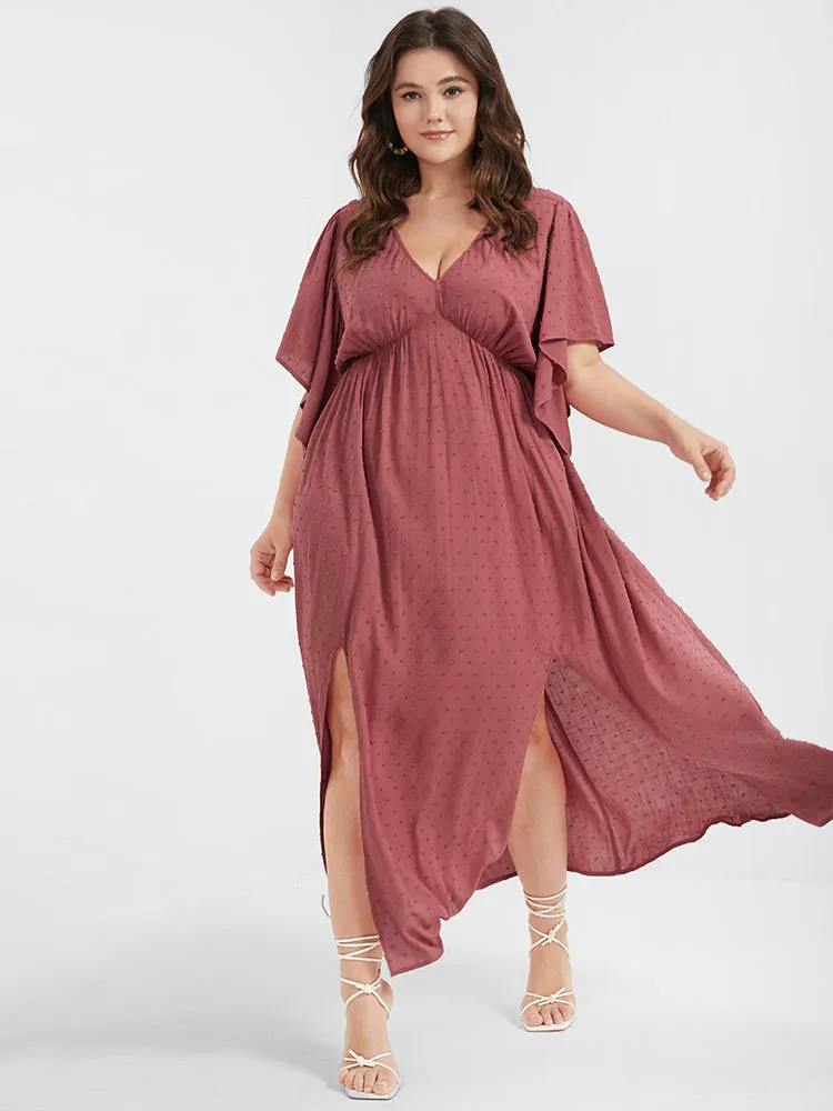 Solid V Neck Ruffles Split Embroidered Maxi Dress sold by Bloomchic product image thumbnail 2