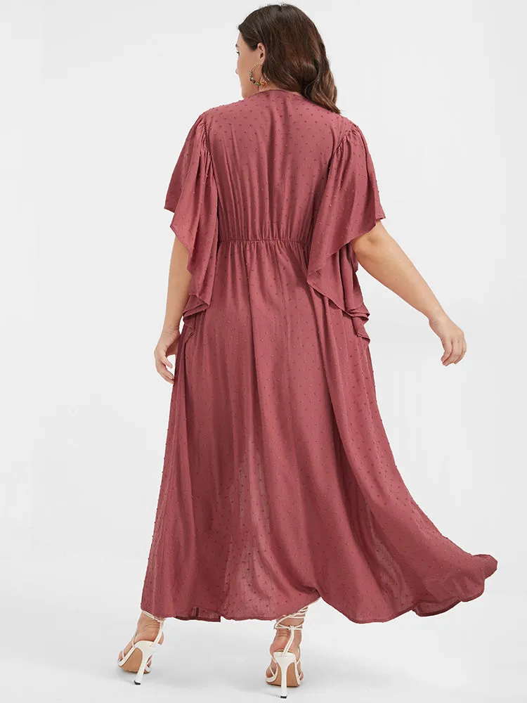 Solid V Neck Ruffles Split Embroidered Maxi Dress sold by Bloomchic product image thumbnail 5