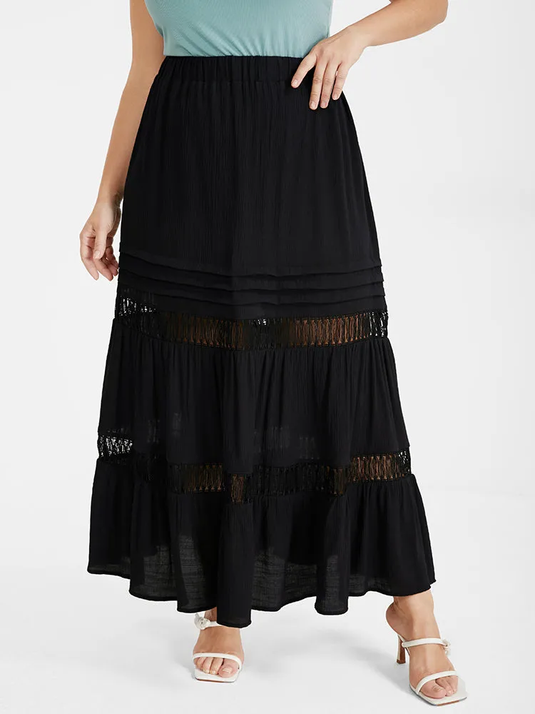 Eyelet Lace Patchwork Elastic Waist Skirt sold by Bloomchic