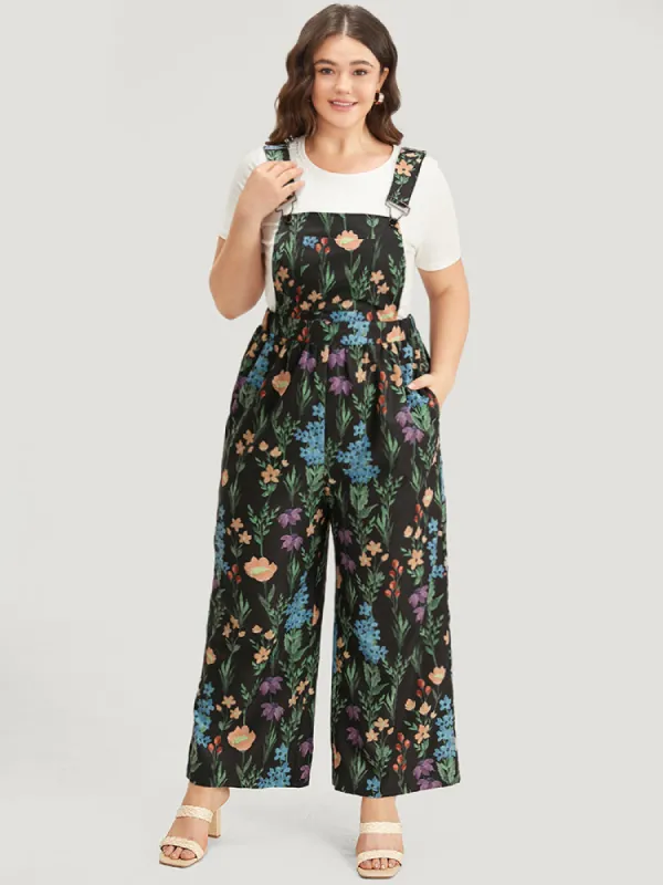 Floral Pocket Adjustable Straps Gathered Jumpsuit sold by Bloomchic