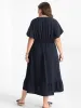 Solid V Neck Eyelet Lace Split Sleeve Midi Dress sold by Bloomchic