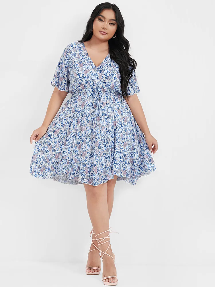 Ditsy Floral Ties Asymmetrical Ruffled V Neck Dress sold by Bloomchic product image thumbnail 2