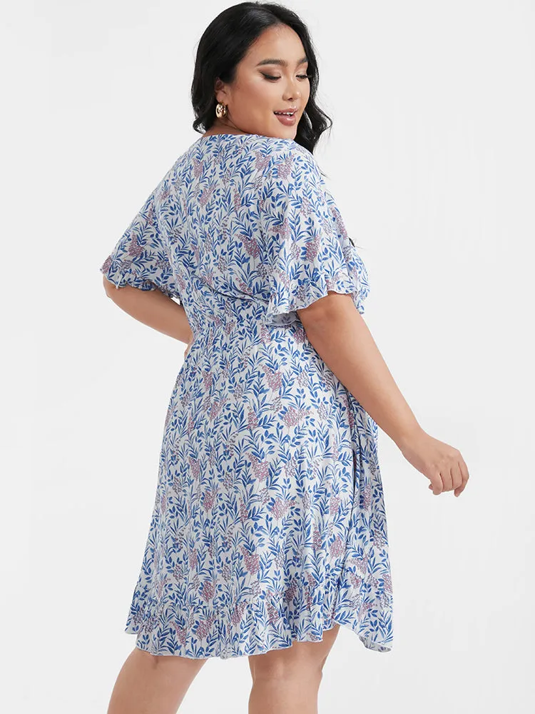 Ditsy Floral Ties Asymmetrical Ruffled V Neck Dress sold by Bloomchic product image thumbnail 5