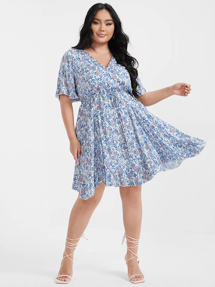 Ditsy Floral Ties Asymmetrical Ruffled V Neck Dress sold by Bloomchic product image thumbnail 4