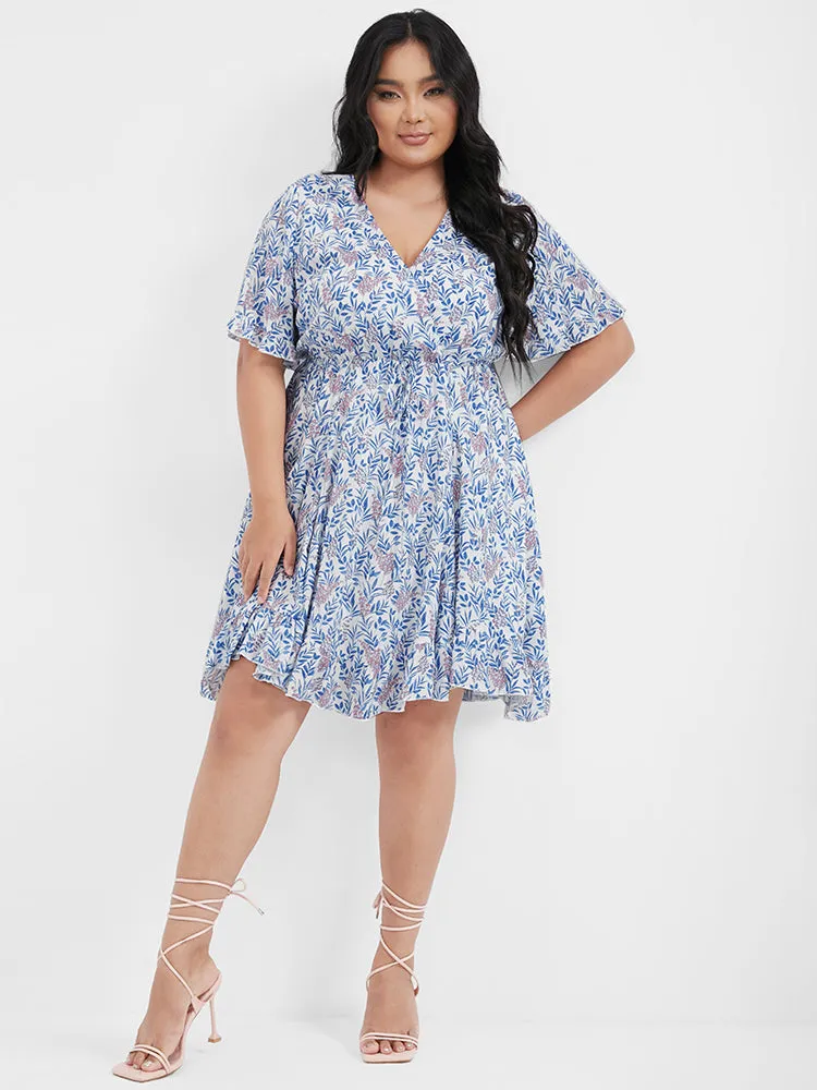Ditsy Floral Ties Asymmetrical Ruffled V Neck Dress sold by Bloomchic product image thumbnail 3