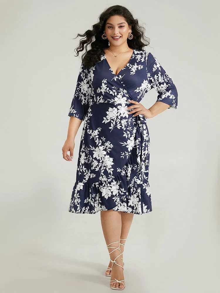 Silhouette Floral Print Ties Wrap Dress sold by Bloomchic