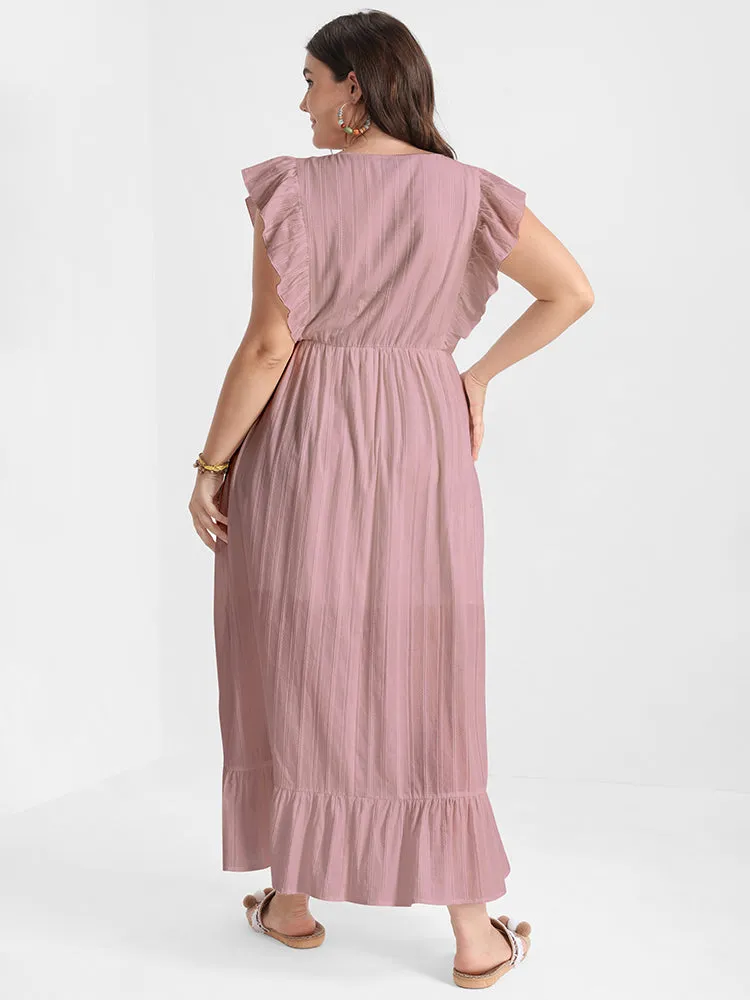 Solid V Neck Ruffles Split Pocket Maxi Dress sold by Bloomchic product image thumbnail 3