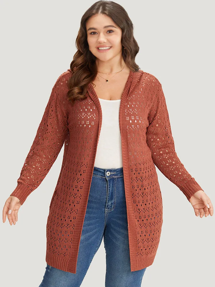 Plain Geometric Eyelet Hooded Tunic Cardigan sold by Bloomchic product image thumbnail 4