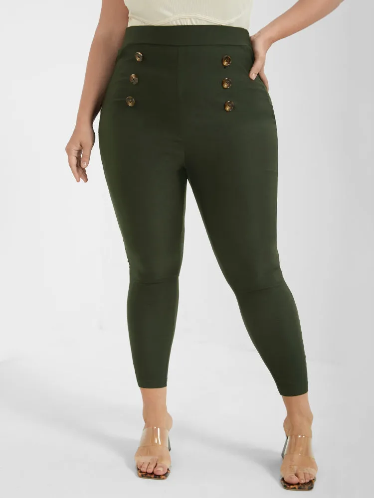 Solid Button Skinny Pants sold by Bloomchic
