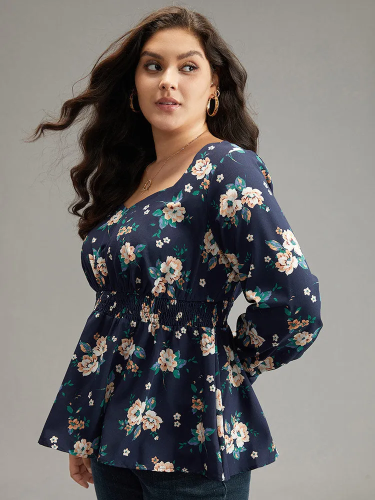 Floral Square Neck Shirred Lantern Sleeve Blouse sold by Bloomchic product image thumbnail 4