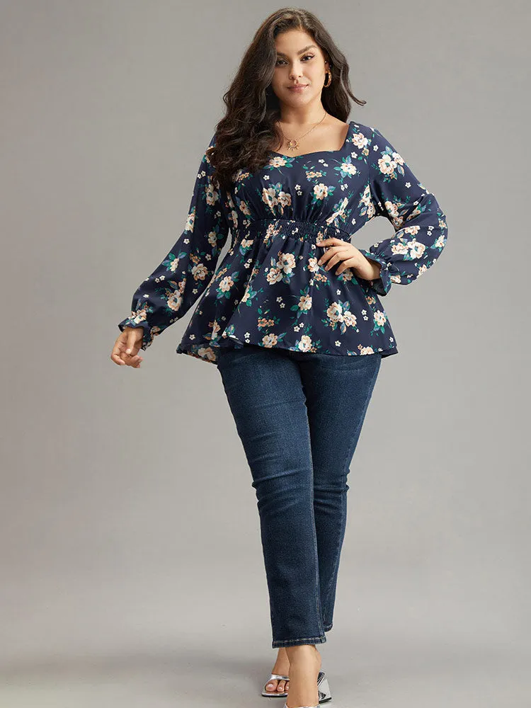 Floral Square Neck Shirred Lantern Sleeve Blouse sold by Bloomchic product image thumbnail 5