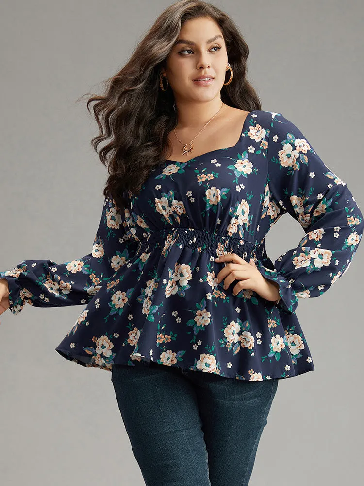 Floral Square Neck Shirred Lantern Sleeve Blouse sold by Bloomchic product image thumbnail 2