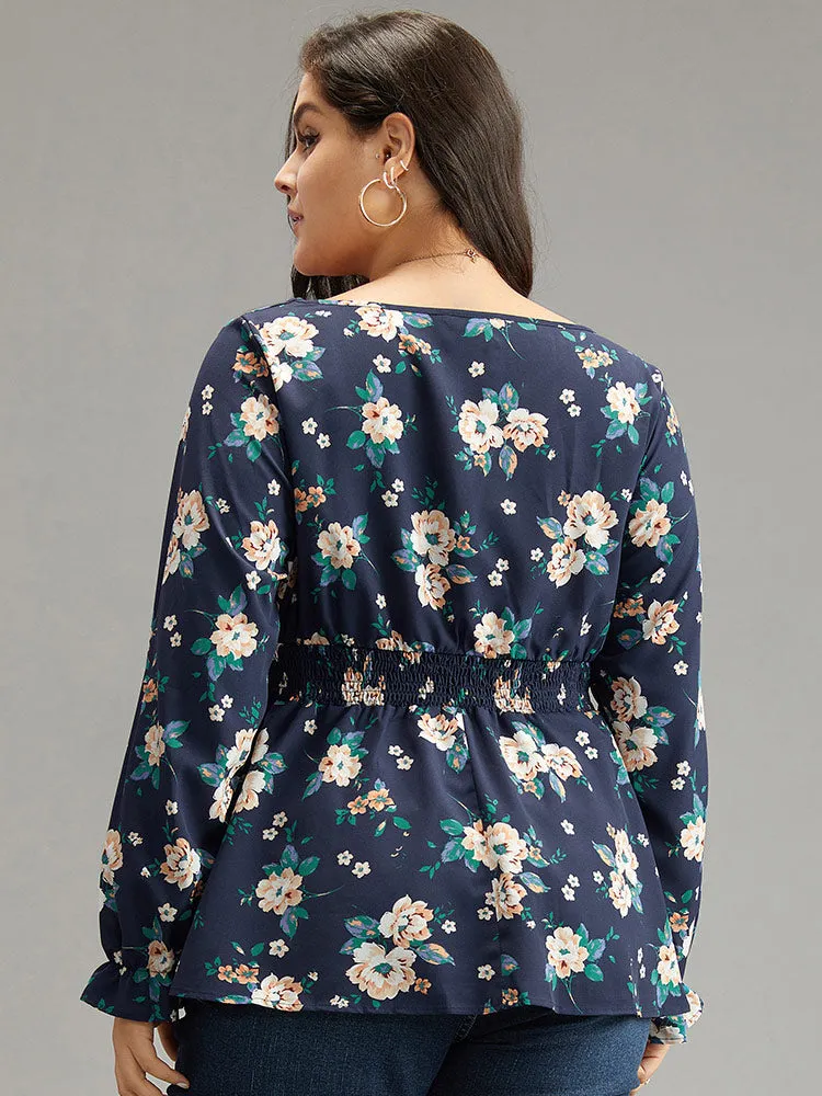 Floral Square Neck Shirred Lantern Sleeve Blouse sold by Bloomchic product image thumbnail 3