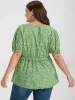 Ditsy Floral Ruffled Trim Puff Sleeve V Neck Blouse sold by Bloomchic