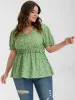 Ditsy Floral Ruffled Trim Puff Sleeve V Neck Blouse sold by Bloomchic