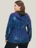 Glitter Plain Drawstring Zipper Knot Hooded Coat sold by Bloomchic