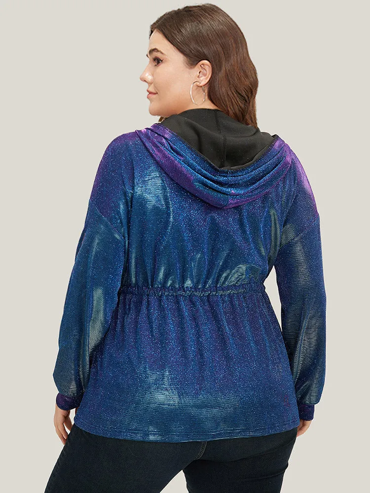 Glitter Plain Drawstring Zipper Knot Hooded Coat sold by Bloomchic product image thumbnail 4