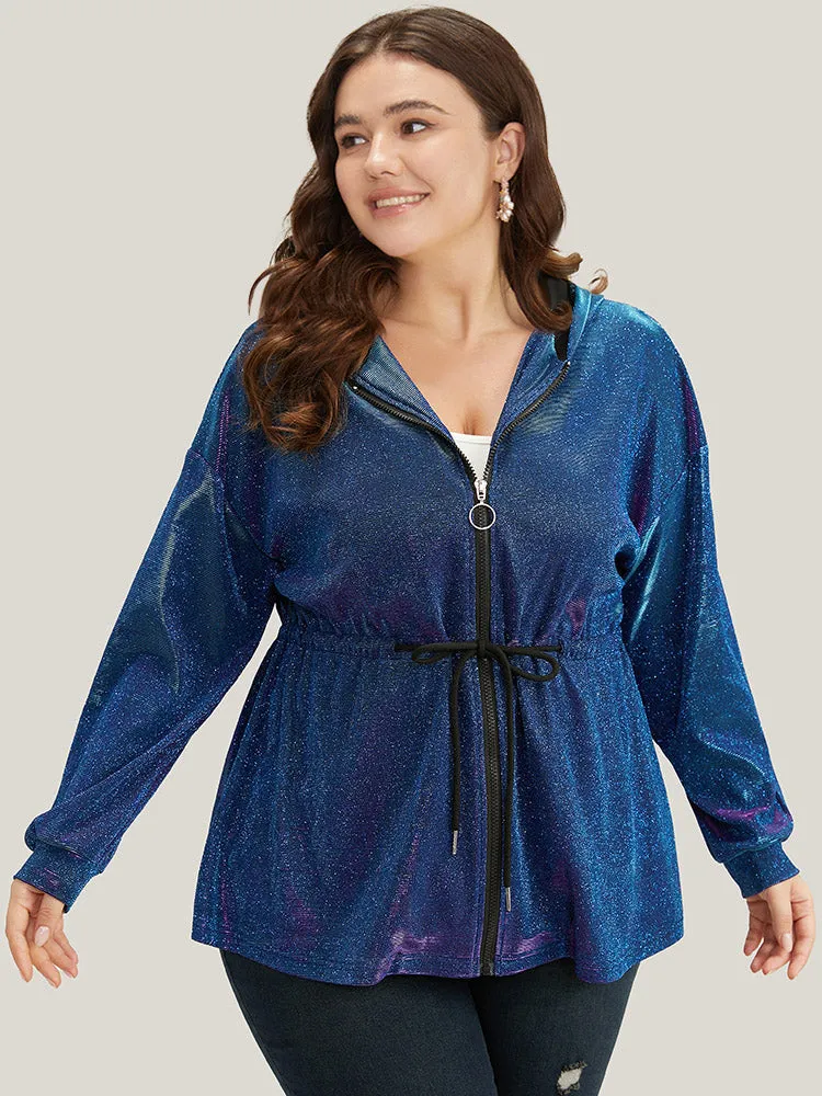 Glitter Plain Drawstring Zipper Knot Hooded Coat sold by Bloomchic product image thumbnail 3