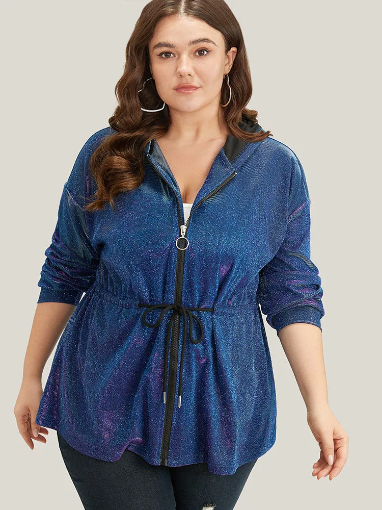 Glitter Plain Drawstring Zipper Knot Hooded Coat sold by Bloomchic product image thumbnail 2