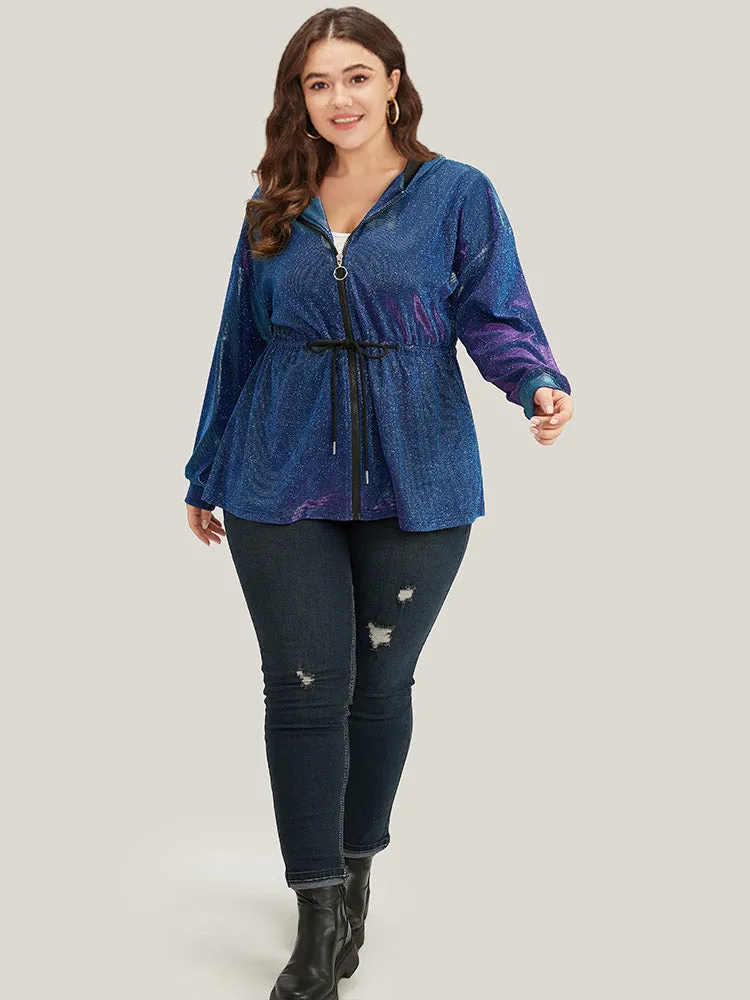 Glitter Plain Drawstring Zipper Knot Hooded Coat sold by Bloomchic product image thumbnail 5