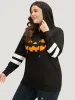 Halloween Print Striped Patchwork Hooded Drawstring Sweatshirt sold by Bloomchic