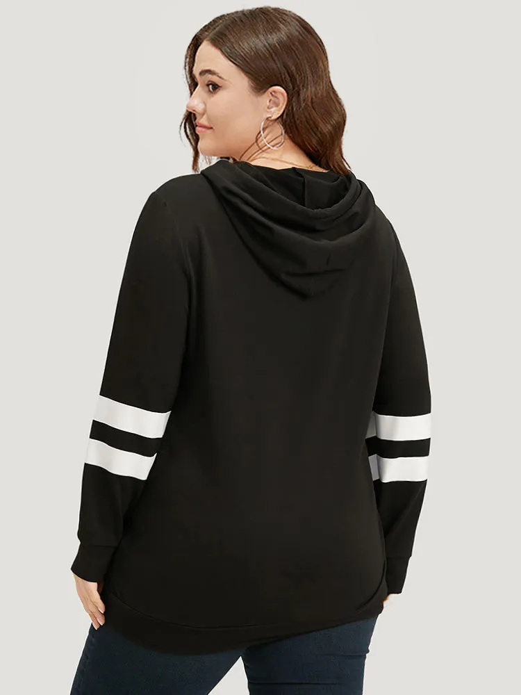 Halloween Print Striped Patchwork Hooded Drawstring Sweatshirt sold by Bloomchic product image thumbnail 2